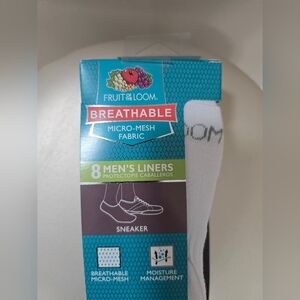 Fruit of the Loom Breathable White Black Liners Sneaker 8 Pair 6-12 Size